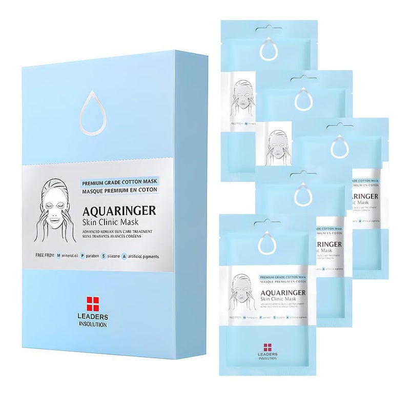 Leaders Insolution Aquaringer Skin Clinic Mask  Intense Hydration Treatment Mask with Swiss Glacial Water  Power Peptides  Moisturizing  Firming for Dry Skin Fine Lines 5 Sheets